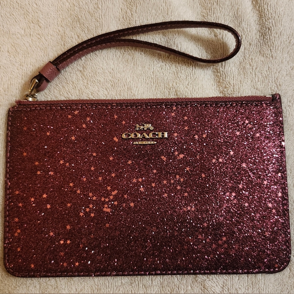 EUC Authentic Coach Pink Star Glitter Wristlet